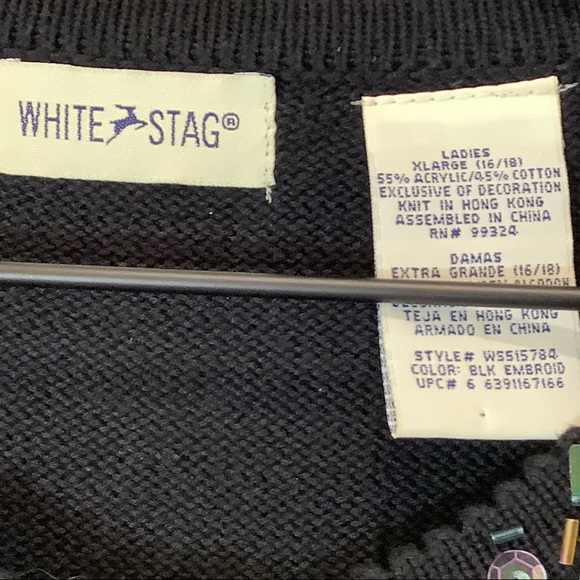 Vintage White Stag Brand Snowflake Embroidered Cardigan Sweater (Black) Size XL - Picture 2 of 8